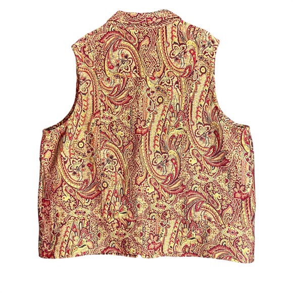 Vintage CJ Banks Womens 2X Plus Size Paisley Tapestry Vest Zip Up Red Gold Boho - Picture 3 of 13